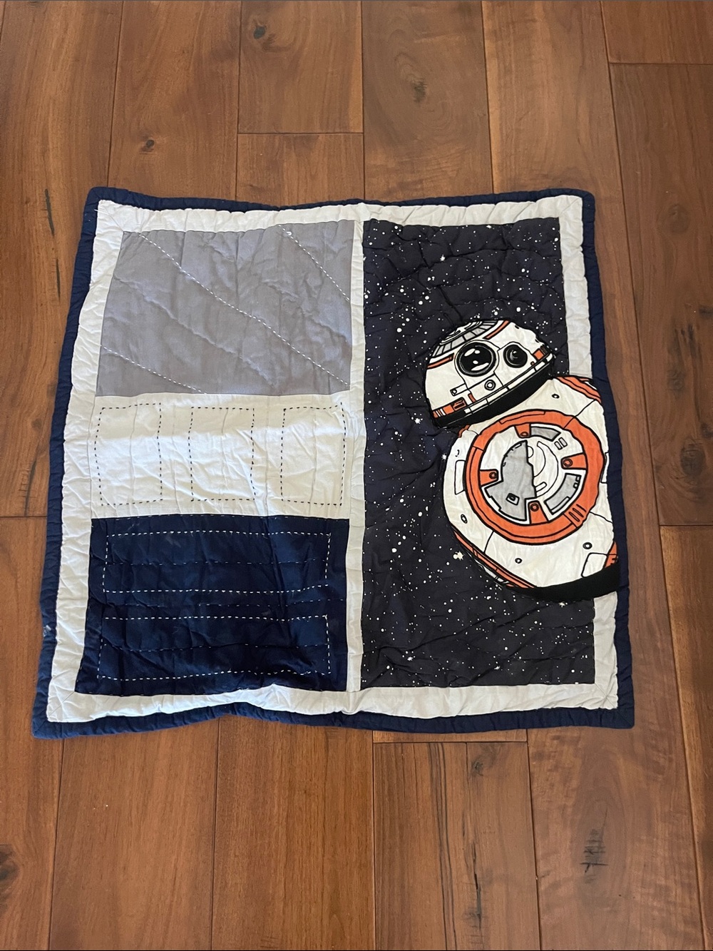 Pottery Barn Kids BB-8 Patchwork Quilt — Navy, White, Gray & Orange